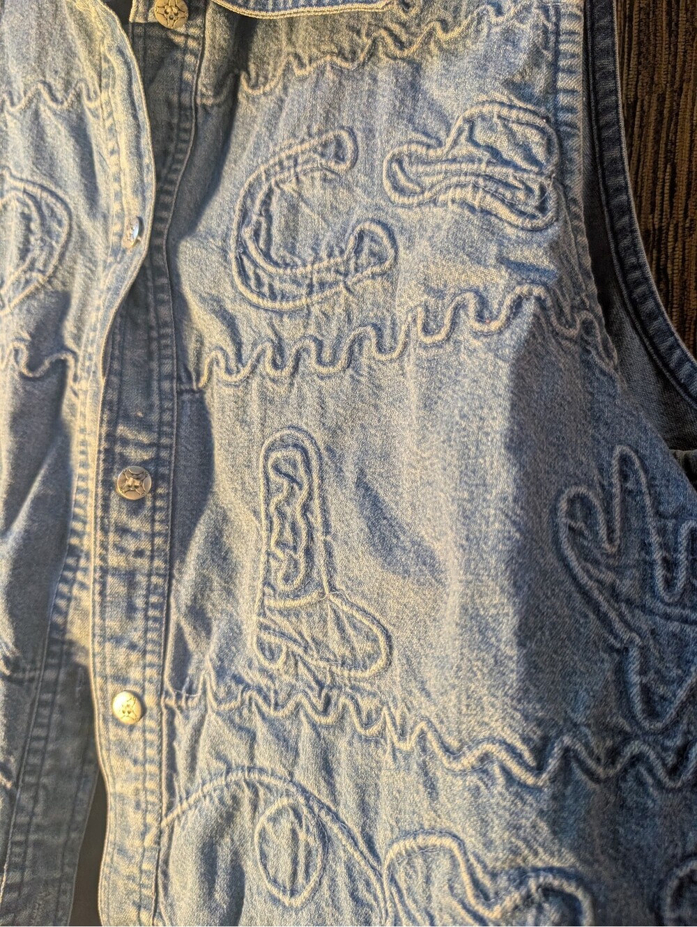 New Directions Women's Light Blue Denim Embroidered Denim Vest Size Large